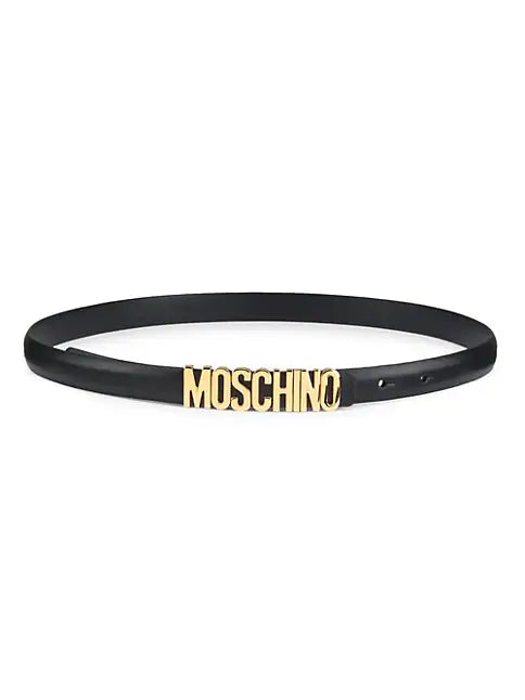 Slim Leather Belt Black/Gold