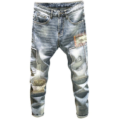 Autumn Light Denim Men's Slim Fit Ripped Leisure Trousers