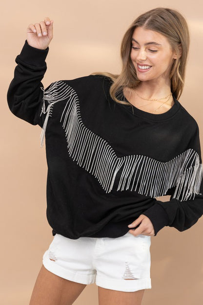 Rhinestone Fringe Pullover Top