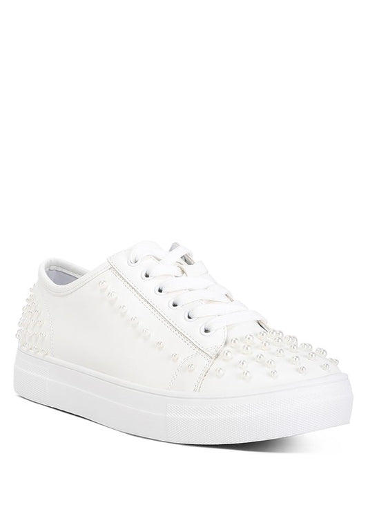 Pearly Pearl Embellished Slip On Sneakers