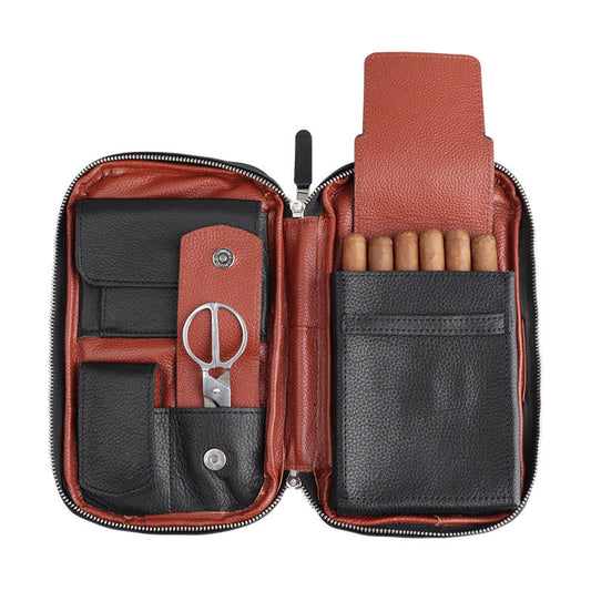 Leather Cigar  Carry-on Travel Portable Moisturizing Cigar Case