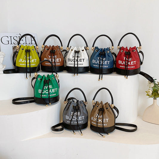 Color Contrast Patchwork Bucket Shoulder Handbag