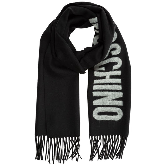 Moschino Logo Fringe Wool Scarf Black/Grey