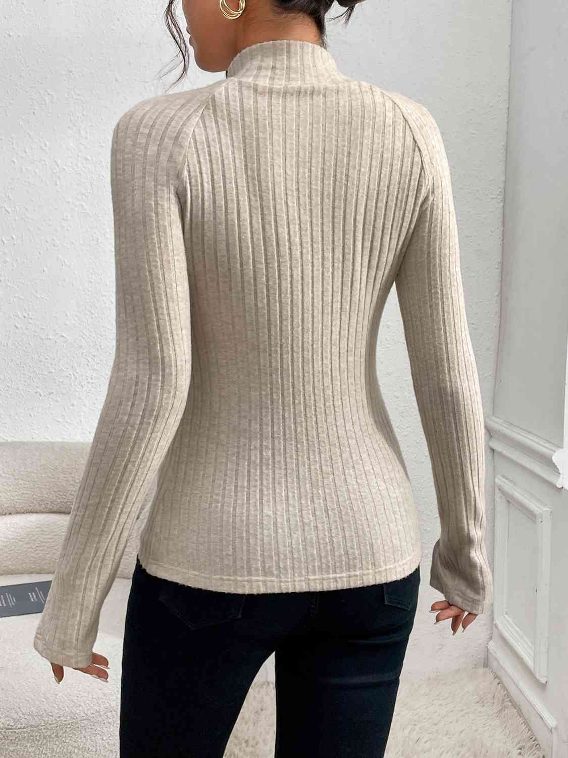 Cutout Mock Neck Long Sleeve Blouses