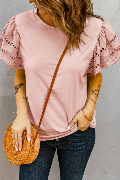 Round Neck Flutter Sleeve Top